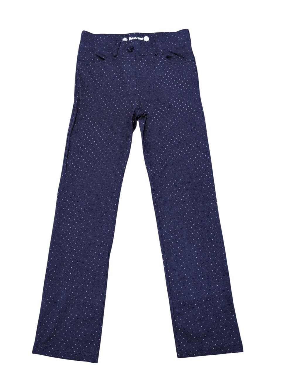 Betabrand Polka Dot Pull On Baby Bootcut Comfy Professional Pants Navy Small
